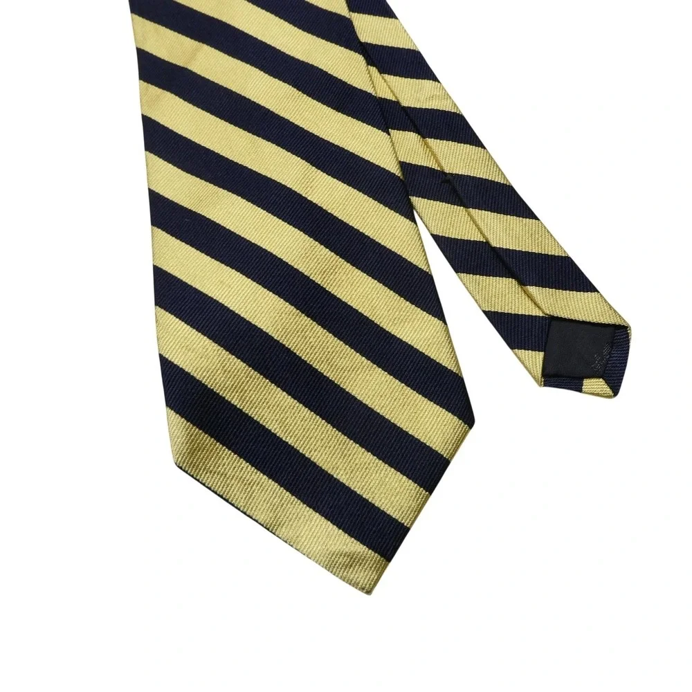 Brooks Basics Tie‎ Mens One Size Blue Gold Stripe 100% Silk Woven USA Necktie